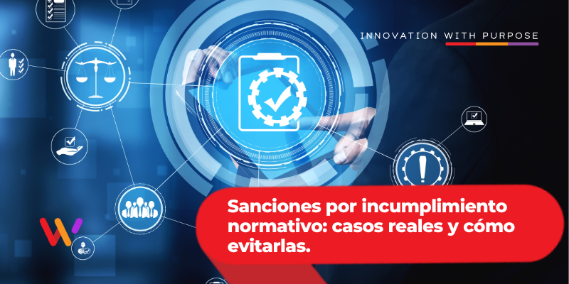 Fondo azul con iconos basados en los reglamentos y sanciones.